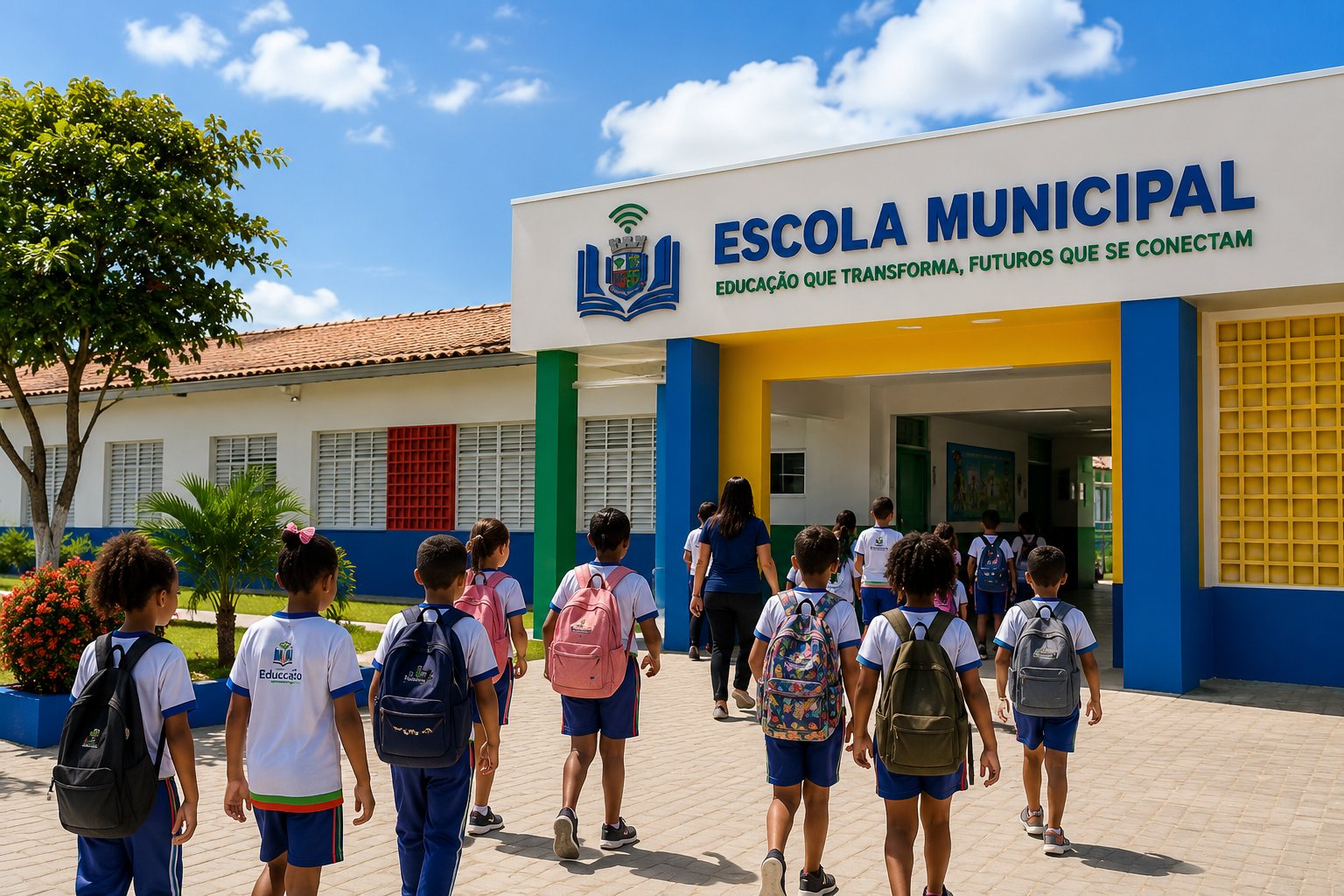 Alunos chegando à escola municipal